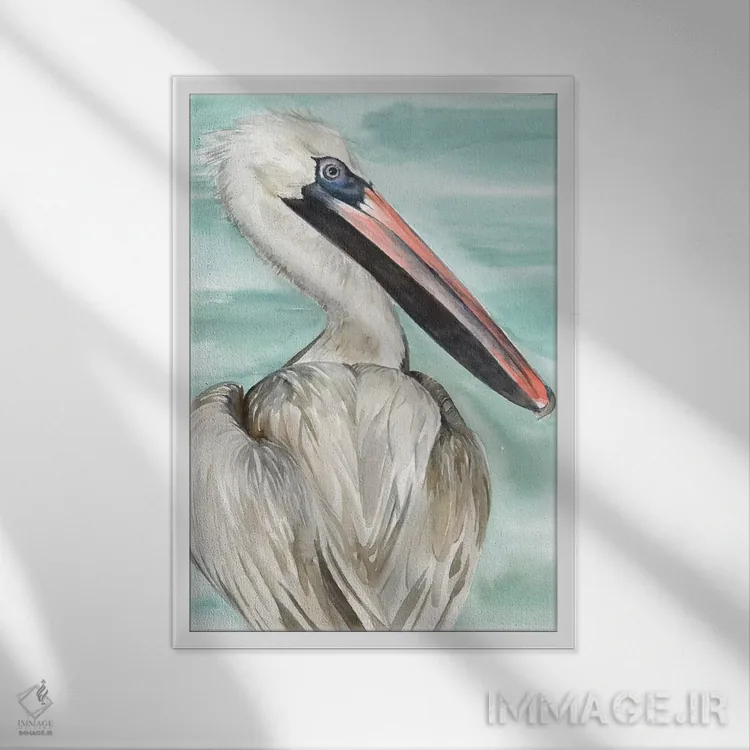 تابلو دکوراتیو پلیکان فیروزه ای یک اثر جنیفر پکستون پارکر - نمای قابدار سفید