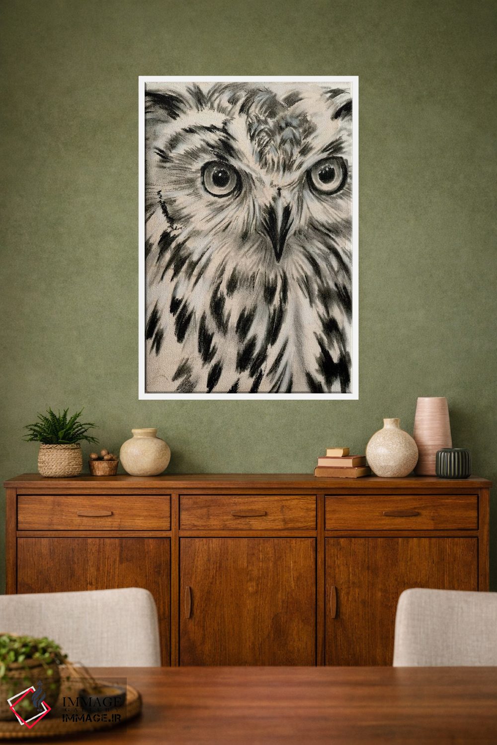 تابلو دکوراتیو جغد زغالی یک اثر جنیفر پکستون پارکر - D1W