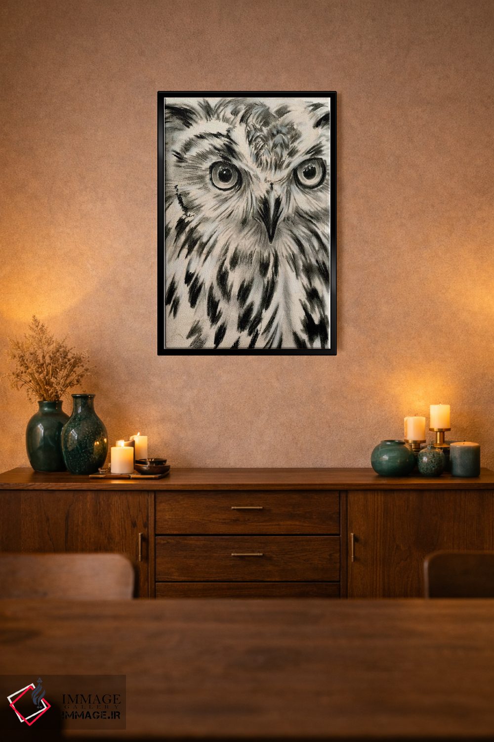 تابلو دکوراتیو جغد زغالی یک اثر جنیفر پکستون پارکر - D2B