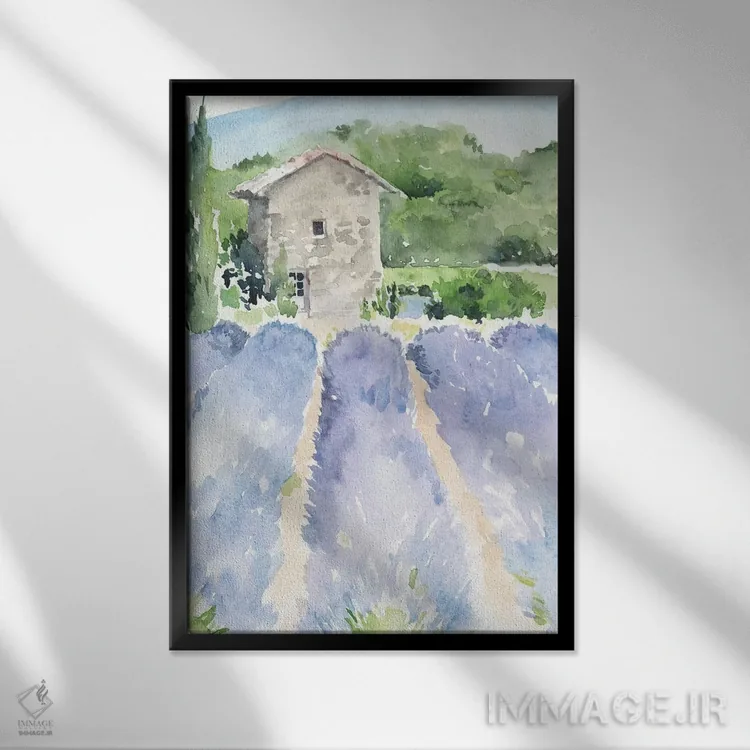 تابلو دکوراتیو مزارع اسطوخودوس ۱ اثر جنیفر پکستون پارکر - نمای قابدار مشکی