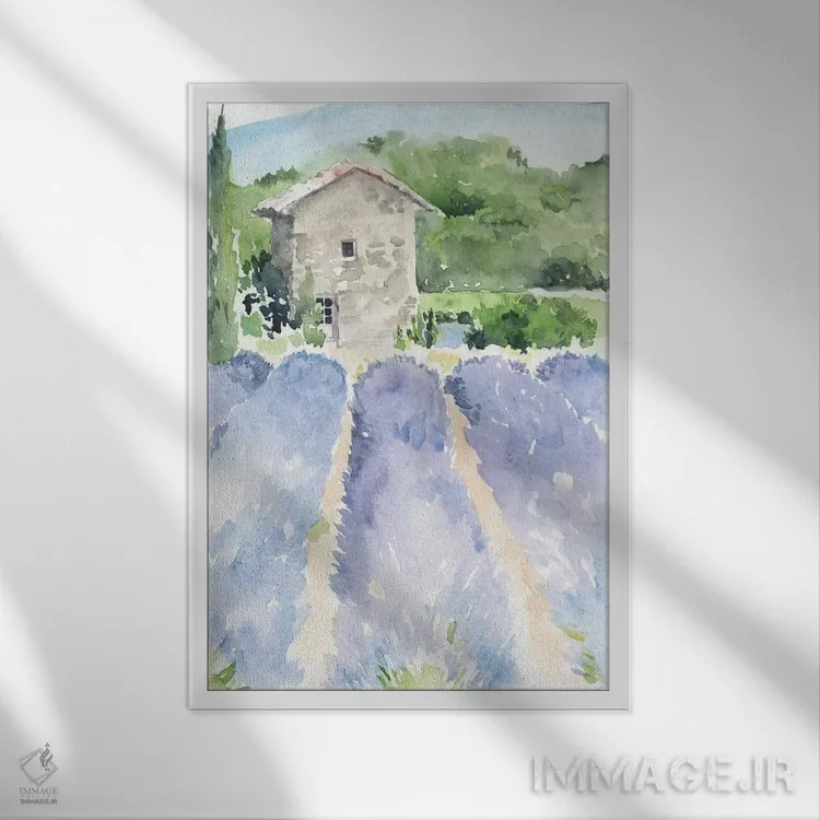 تابلو دکوراتیو مزارع اسطوخودوس ۱ اثر جنیفر پکستون پارکر - نمای قابدار سفید