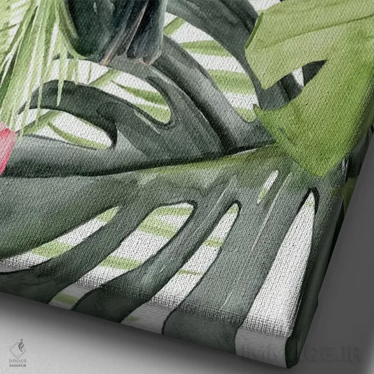 تابلو دکوراتیو شکوفه هیبیسکوس و مرغ مگس خوار ۲ اثر جنیفر پکستون پارکر - نمای نزدیک بافت بوم