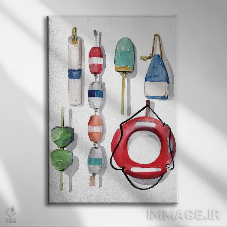 تابلو دکوراتیو بویه های نقاشی شده با آبرنگ ۲ اثر جنیفر پکستون پارکر - نمای روبهرو روی دیوار