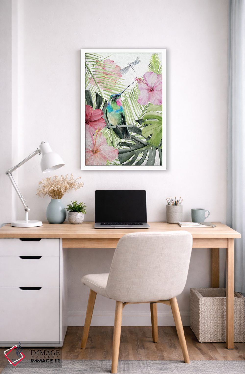 تابلو دکوراتیو شکوفه هیبیسکوس و مرغ مگس خوار ۲ اثر جنیفر پکستون پارکر - D6W