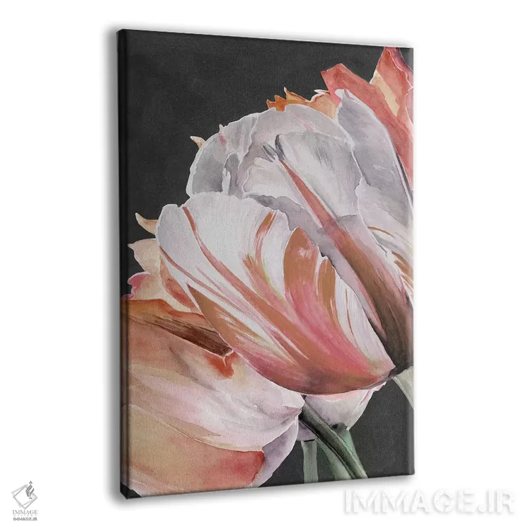 تابلو دکوراتیو لاله های پاستلی به شکل طوطی ۳ اثر جنیفر پکستون پارکر - نمای پرسپکتیو محصول