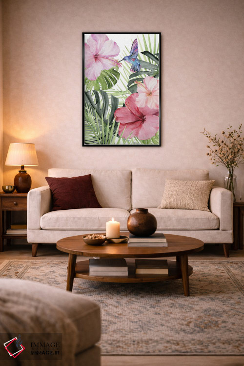 تابلو دکوراتیو شکوفه هیبیسکوس و مرغ مگس خوار ۱ اثر جنیفر پکستون پارکر - D3B