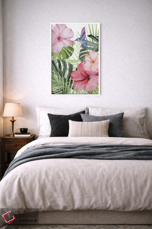تابلو دکوراتیو شکوفه هیبیسکوس و مرغ مگس خوار ۱ اثر جنیفر پکستون پارکر - D4W