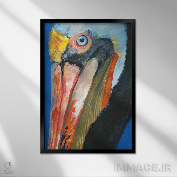 تابلو دکوراتیو پلیکان پرانرژی و رنگارنگ ۱ اثر جنیفر پکستون پارکر - نمای قابدار مشکی