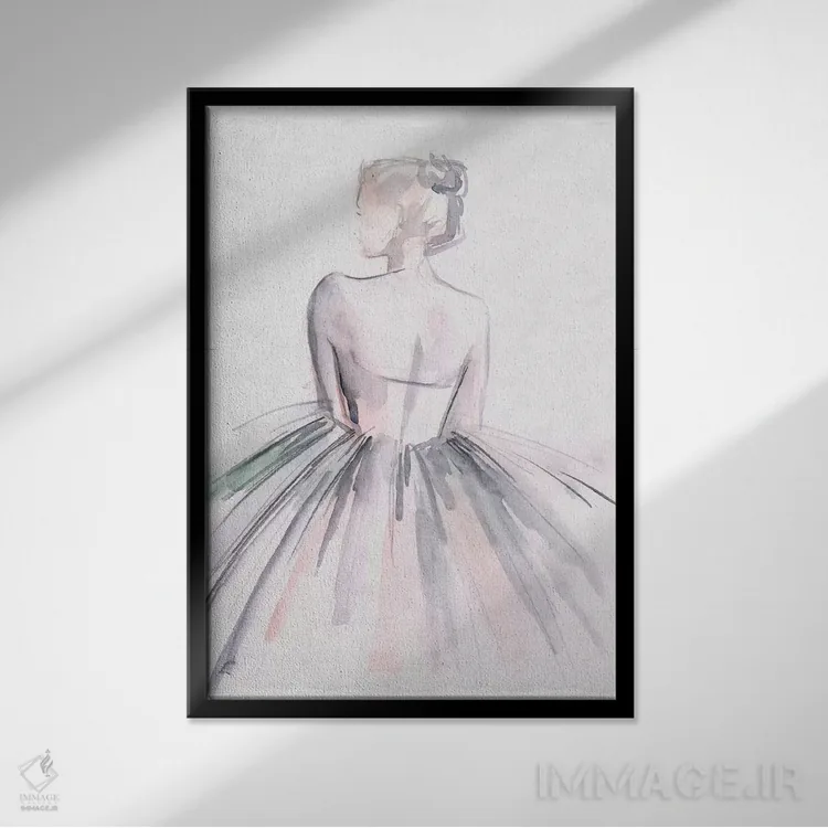 تابلو دکوراتیو رقاص باله با آبرنگ ۱ اثر جنیفر پکستون پارکر - نمای قابدار مشکی