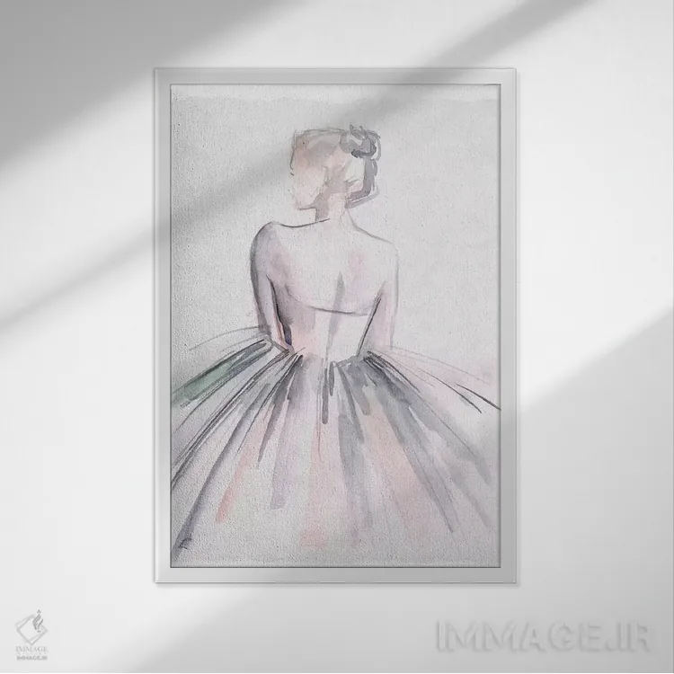 تابلو دکوراتیو رقاص باله با آبرنگ ۱ اثر جنیفر پکستون پارکر - نمای قابدار سفید