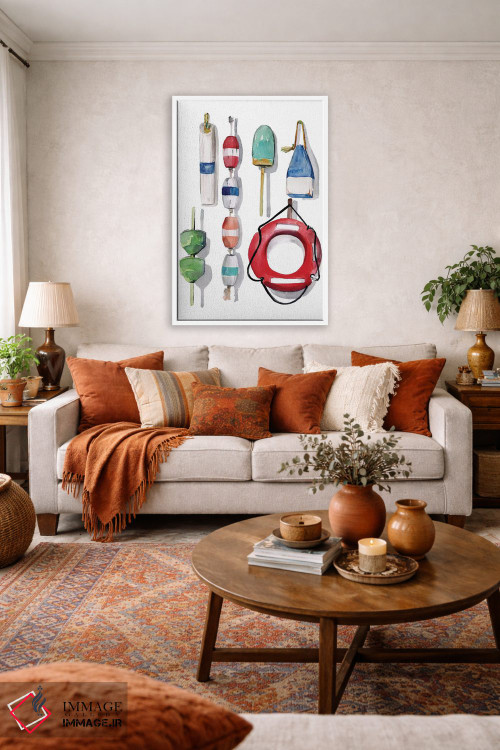 تابلو دکوراتیو بویه های نقاشی شده با آبرنگ ۲ اثر جنیفر پکستون پارکر - D3W