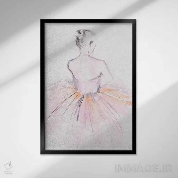 تابلو دکوراتیو رقاص باله با آبرنگ ۲ اثر جنیفر پکستون پارکر - نمای قابدار مشکی