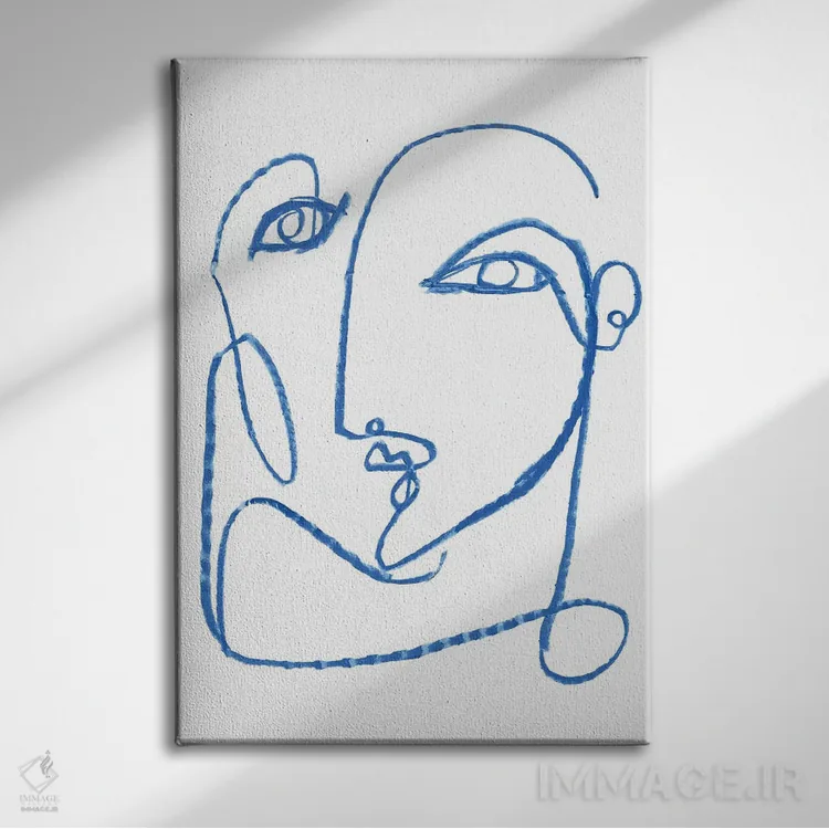 تابلو مینیمال چهره آبی ۱ اثر جنیفر پکستون پارکر - نمای روبهرو روی دیوار