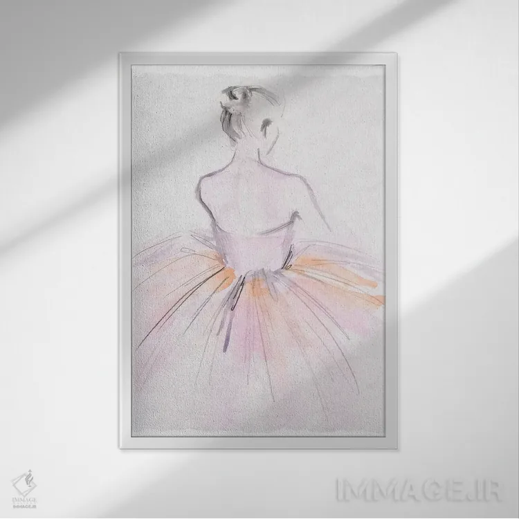 تابلو دکوراتیو رقاص باله با آبرنگ ۲ اثر جنیفر پکستون پارکر - نمای قابدار سفید