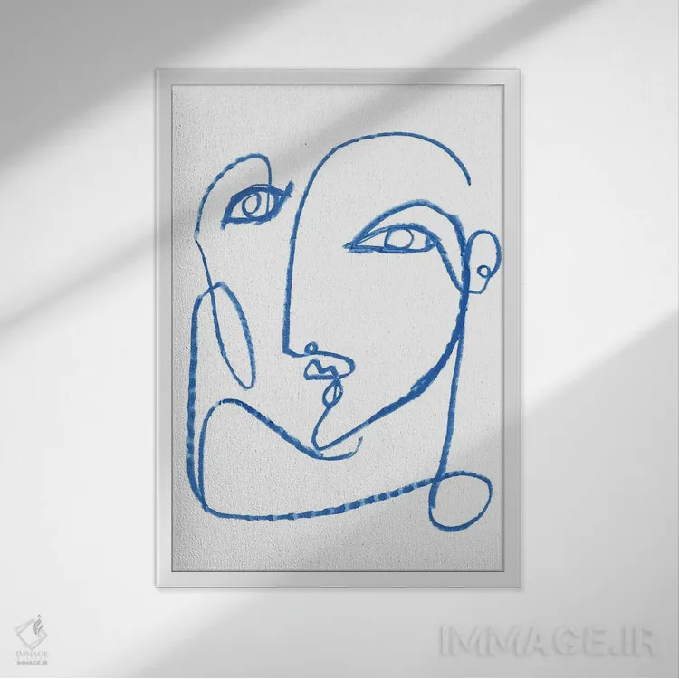 تابلو مینیمال چهره آبی ۱ اثر جنیفر پکستون پارکر - نمای قابدار سفید