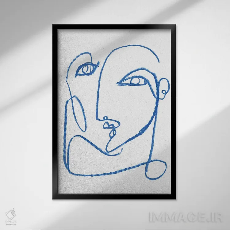 تابلو مینیمال چهره آبی ۱ اثر جنیفر پکستون پارکر - نمای قابدار مشکی