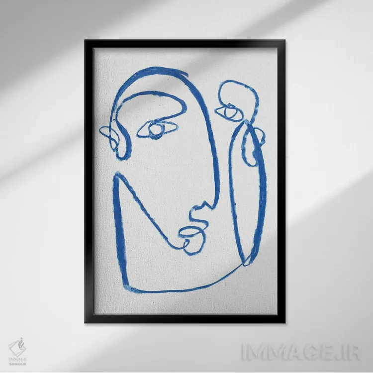 تابلو مینیمال چهره آبی ۲ اثر جنیفر پکستون پارکر - نمای قابدار مشکی