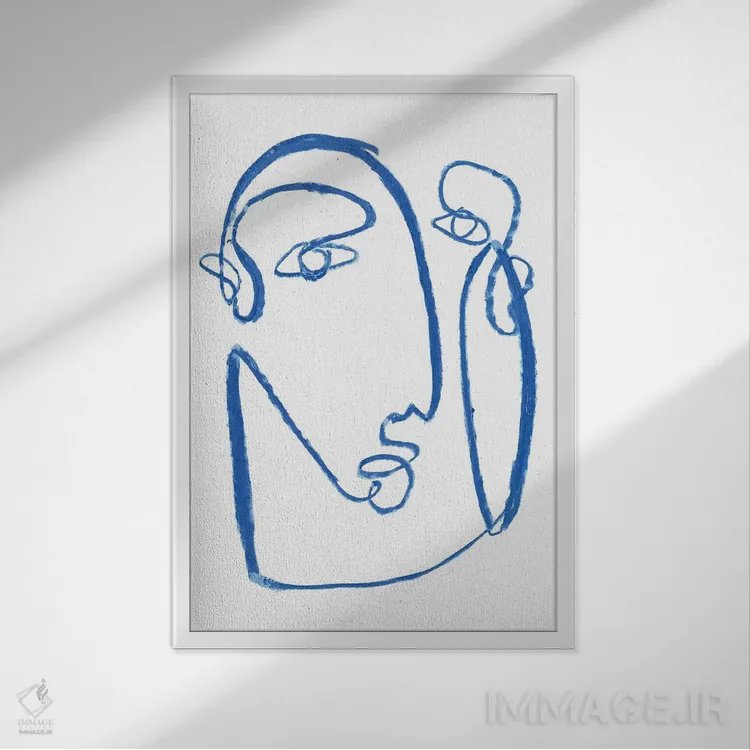 تابلو مینیمال چهره آبی ۲ اثر جنیفر پکستون پارکر - نمای قابدار سفید