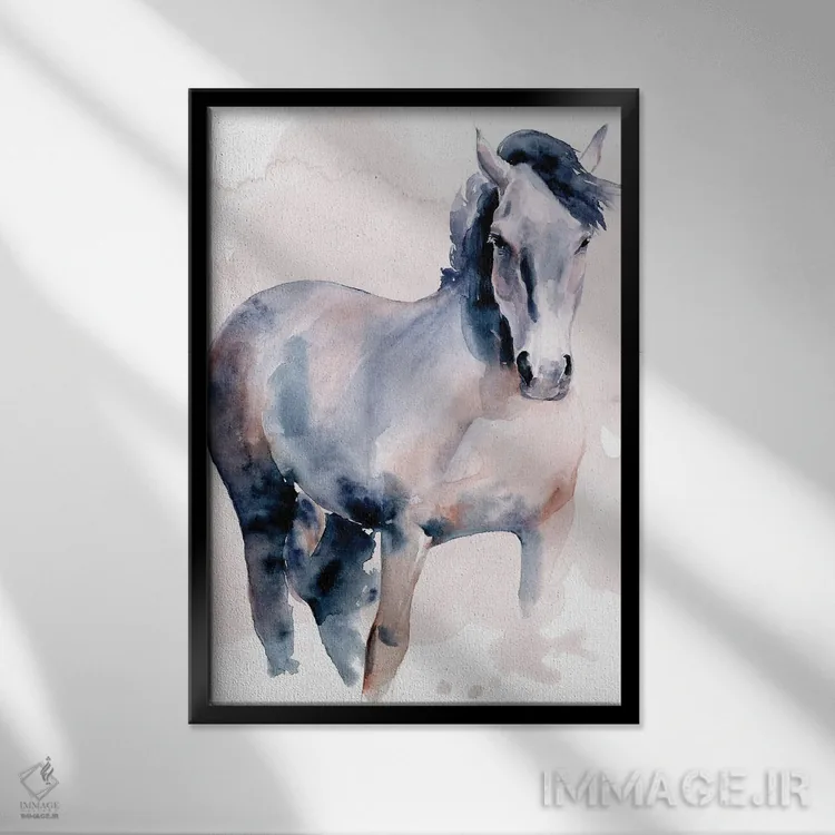 تابلو دکوراتیو اسب به سبک آبرنگ ۱ اثر جنیفر پکستون پارکر - نمای قابدار مشکی