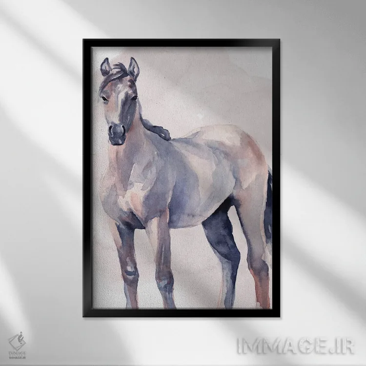 تابلو دکوراتیو اسب به سبک آبرنگ ۲ اثر جنیفر پکستون پارکر - نمای قابدار مشکی