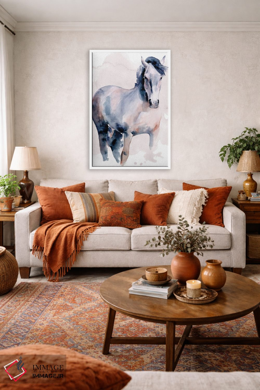 تابلو دکوراتیو اسب به سبک آبرنگ ۱ اثر جنیفر پکستون پارکر - D1W