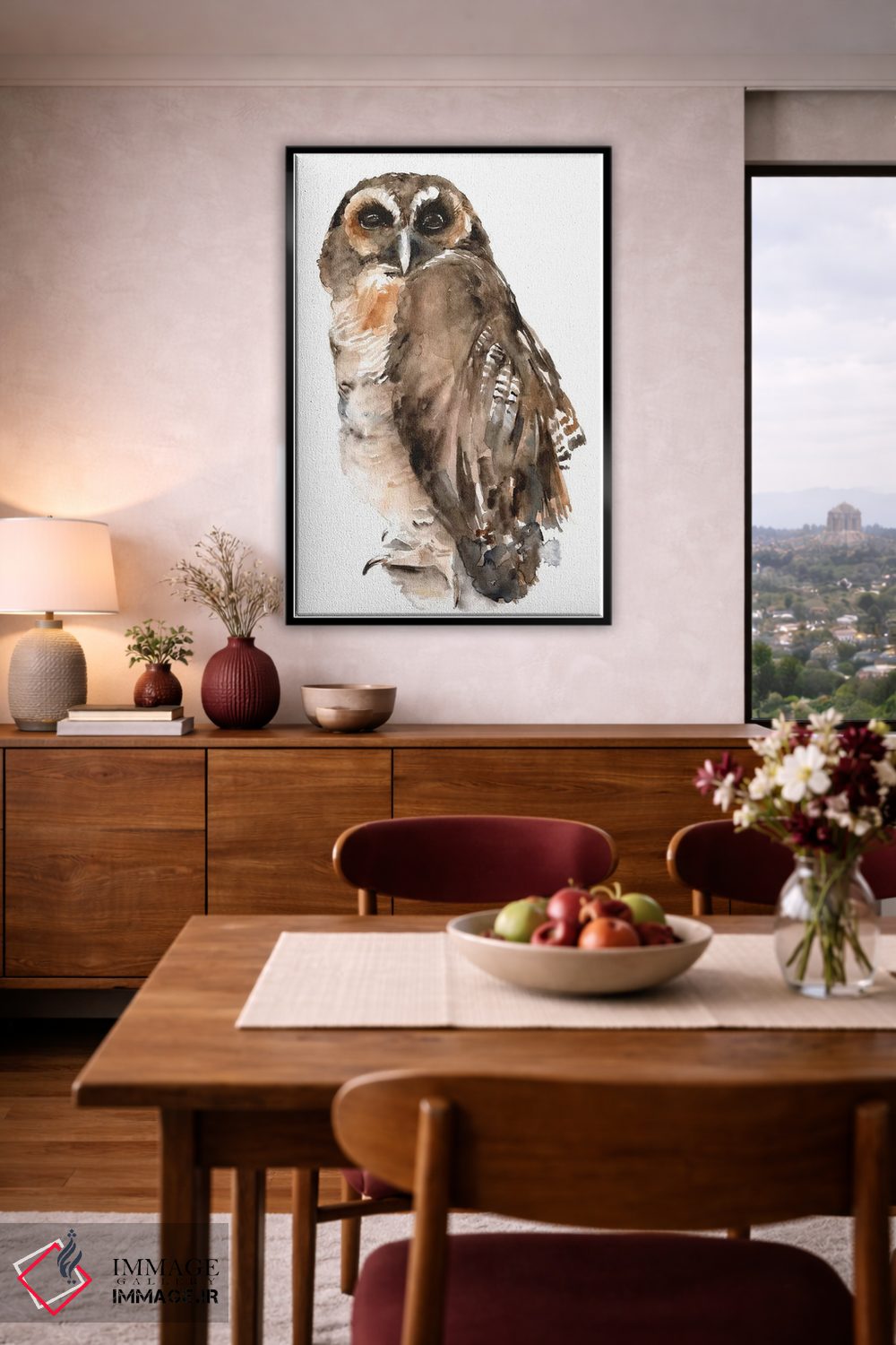 تابلو دکوراتیو جغد با آبرنگ ۱ اثر جنیفر پکستون پارکر - D5B