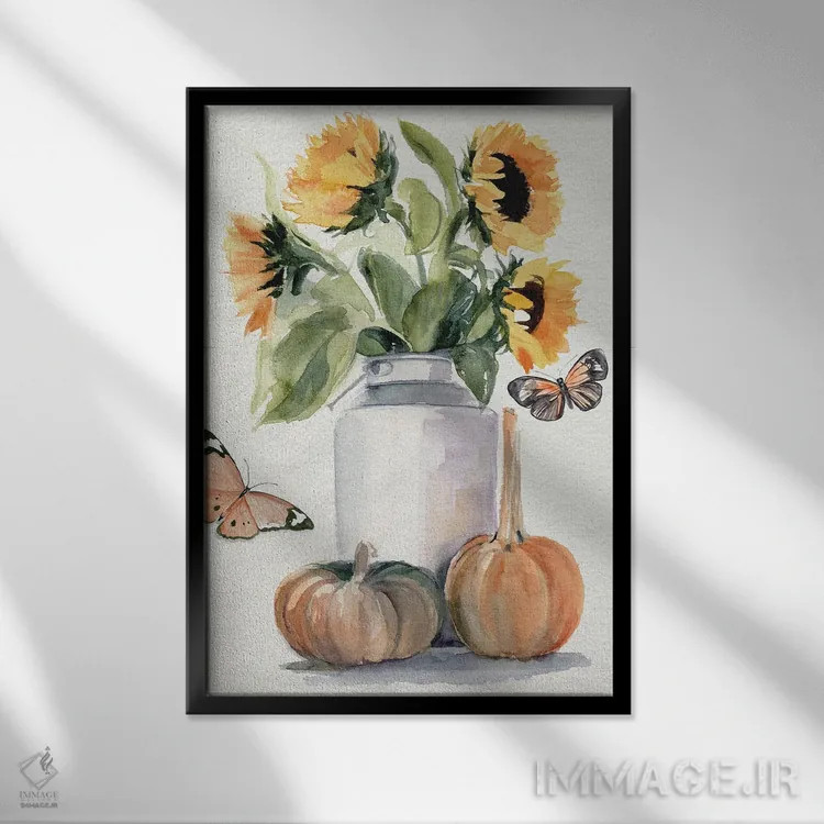 تابلو دکوراتیو آفتابگردان های پاییزی ۲ اثر جنیفر پکستون پارکر - نمای قابدار مشکی