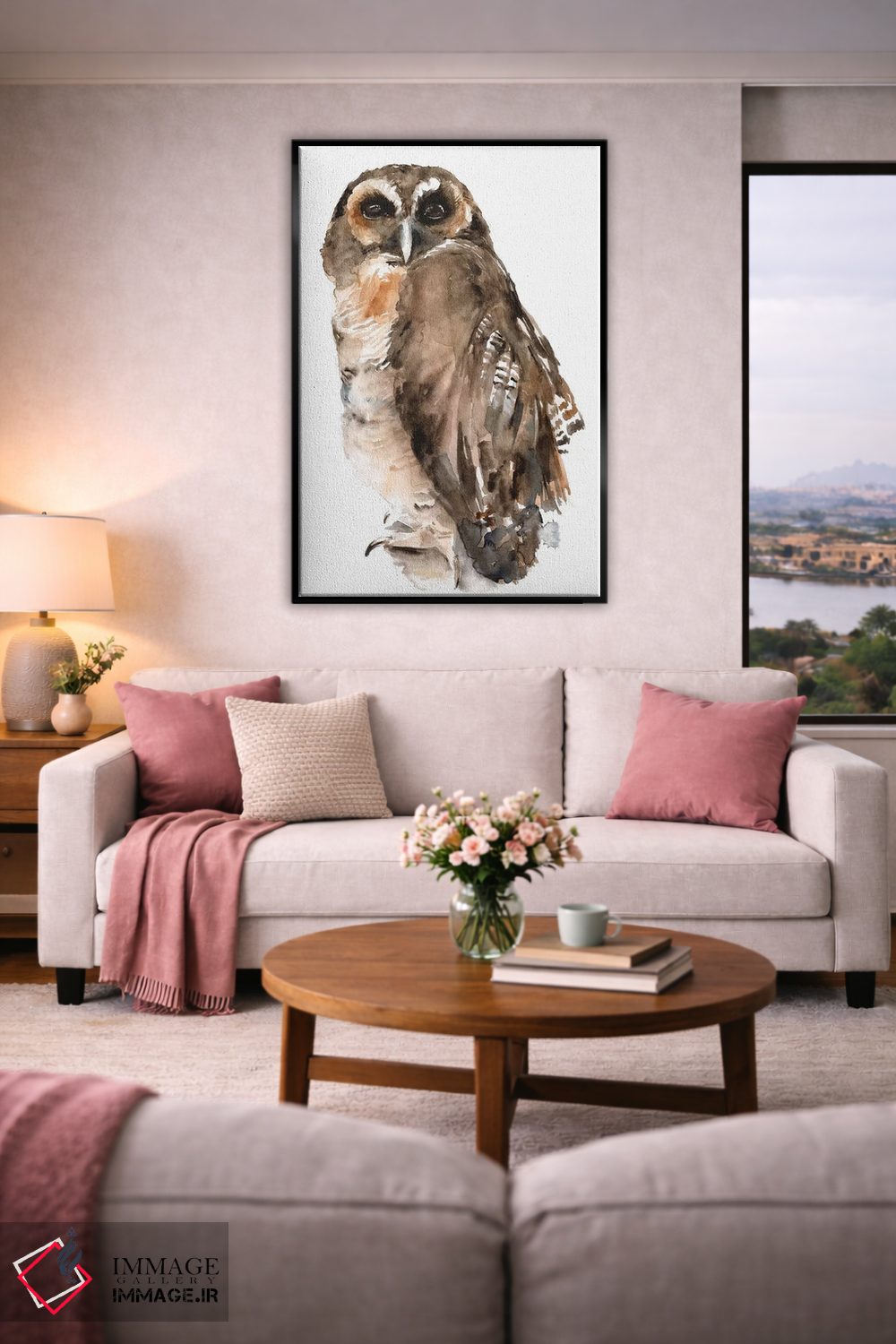 تابلو دکوراتیو جغد با آبرنگ ۱ اثر جنیفر پکستون پارکر - D4B