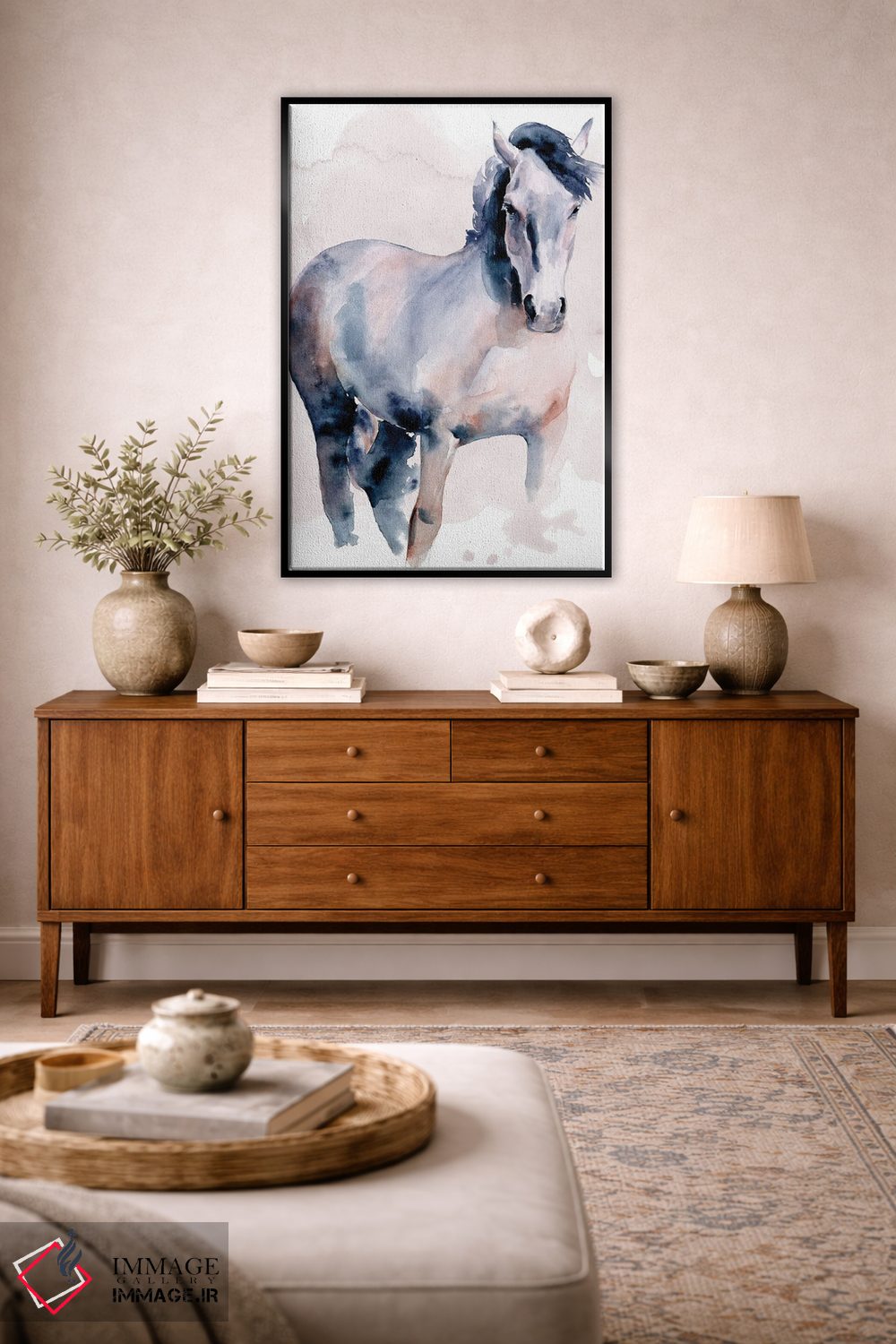 تابلو دکوراتیو اسب به سبک آبرنگ ۱ اثر جنیفر پکستون پارکر - D4B