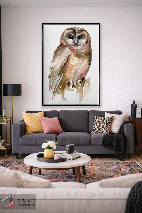 تابلو دکوراتیو جغد با آبرنگ ۲ اثر جنیفر پکستون پارکر - D2B