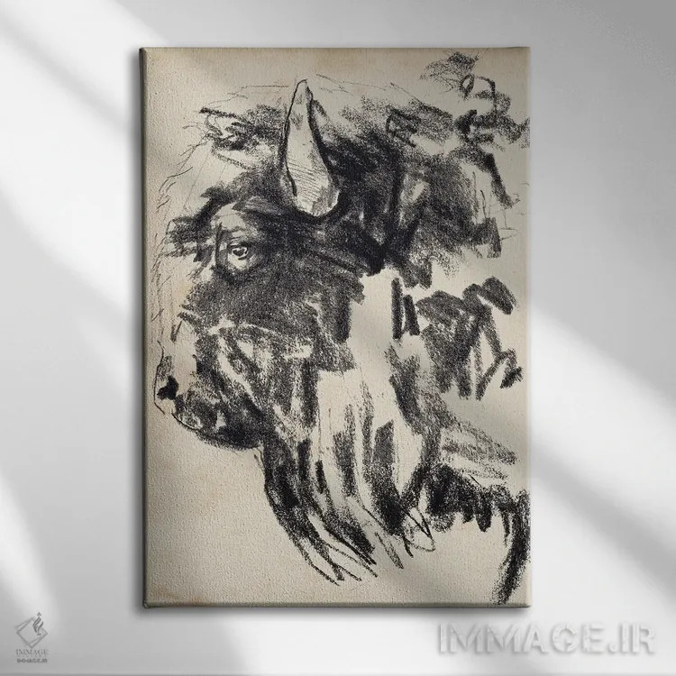 تابلو انتزاعی اشاره سر گاومیش کوهان دار ۲ اثر جنیفر پکستون پارکر - نمای روبهرو روی دیوار