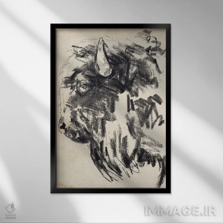 تابلو انتزاعی اشاره سر گاومیش کوهان دار ۲ اثر جنیفر پکستون پارکر - نمای قابدار مشکی