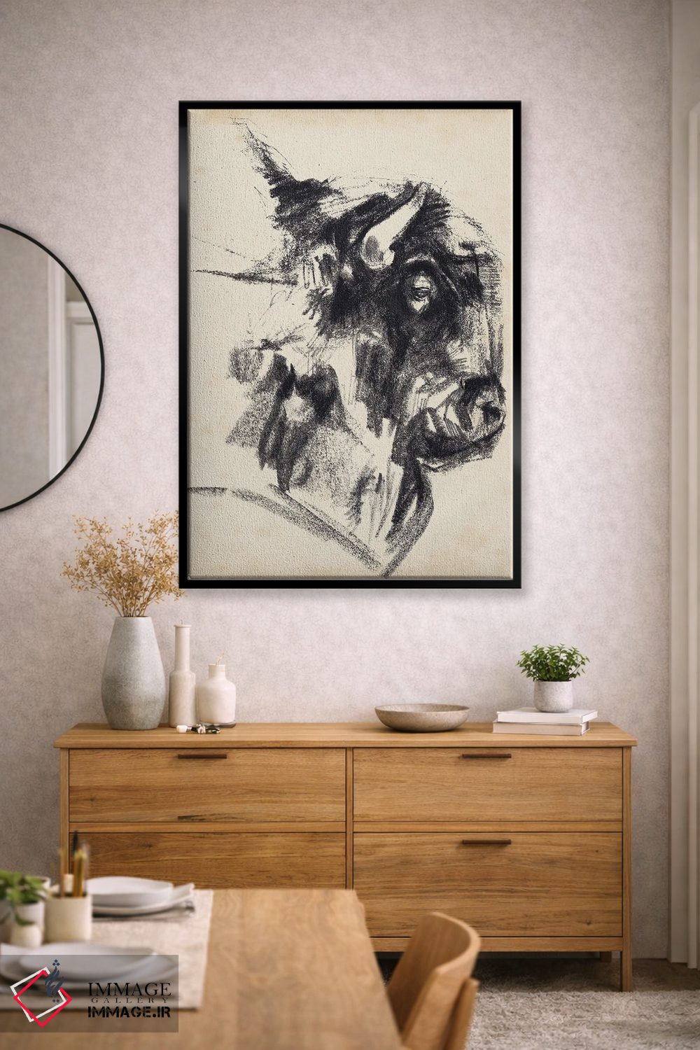 تابلو انتزاعی اشاره سر گاومیش کوهان دار ۱ اثر جنیفر پکستون پارکر - D2B