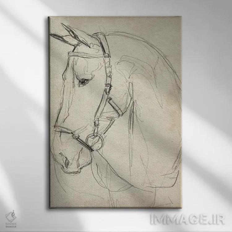 تابلو مدرن اسب با مهار به صورت طراحی ۲ اثر جنیفر پکستون پارکر - نمای روبهرو روی دیوار