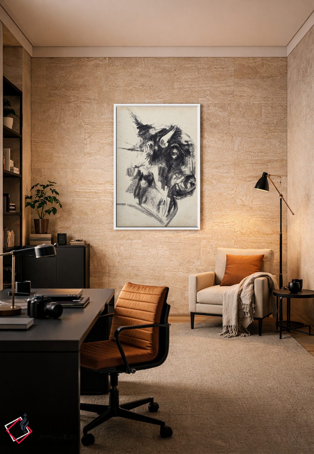 تابلو انتزاعی اشاره سر گاومیش کوهان دار ۱ اثر جنیفر پکستون پارکر - D6W