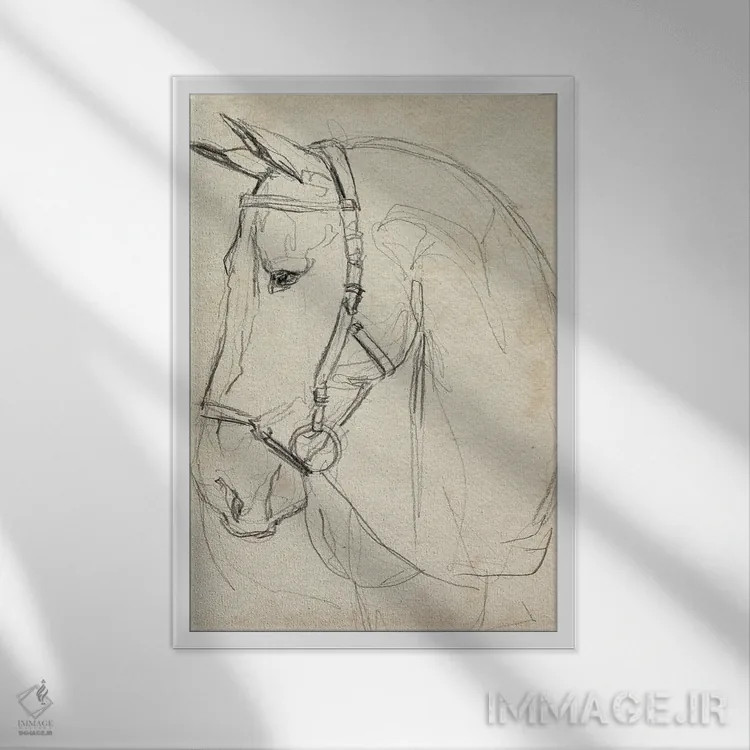 تابلو مدرن اسب با مهار به صورت طراحی ۲ اثر جنیفر پکستون پارکر - نمای قابدار سفید