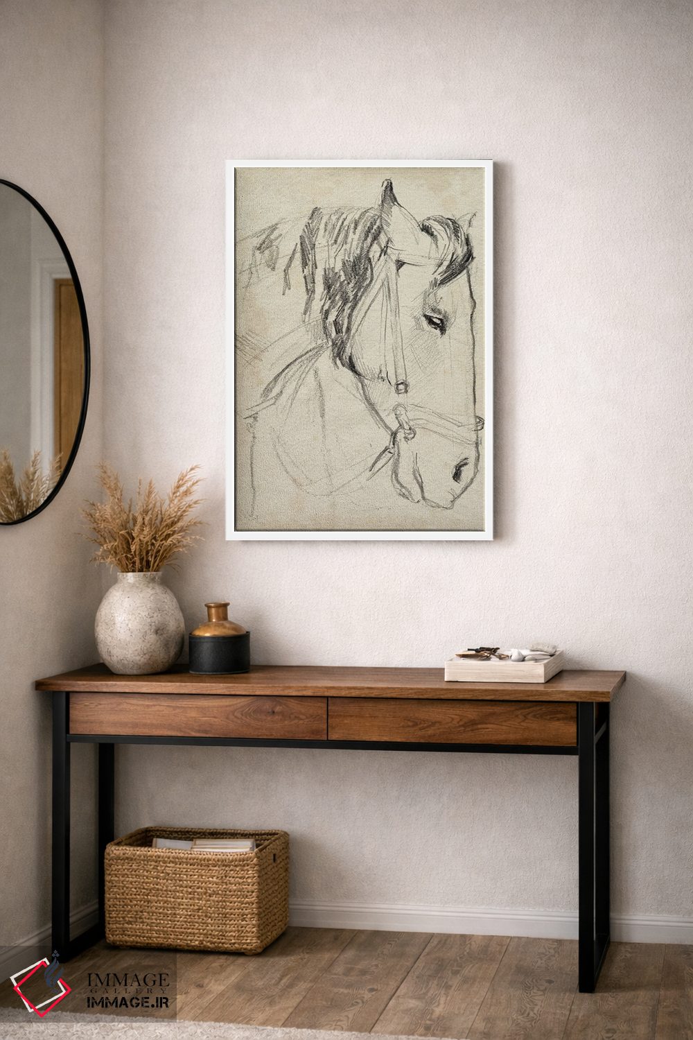 تابلو مدرن اسب با مهار به صورت طراحی ۱ اثر جنیفر پکستون پارکر - D2W