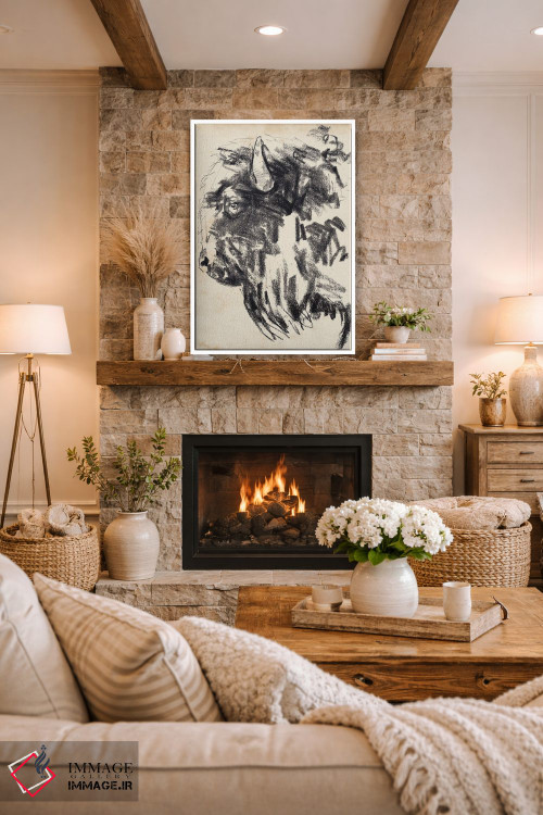 تابلو انتزاعی اشاره سر گاومیش کوهان دار ۲ اثر جنیفر پکستون پارکر - D1W