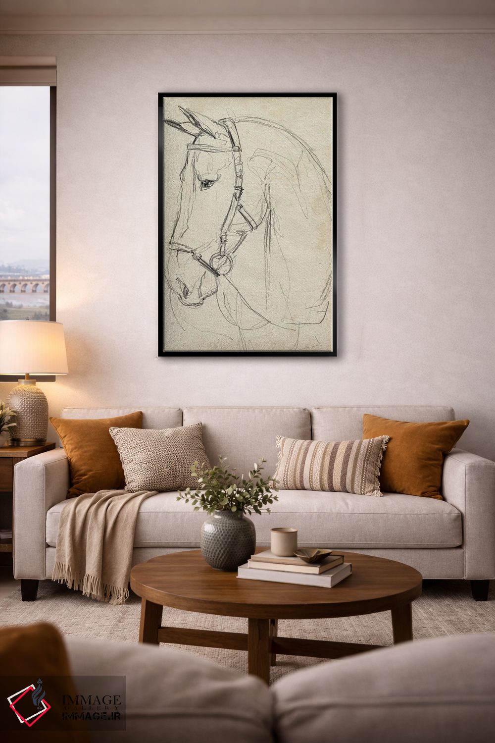 تابلو مدرن اسب با مهار به صورت طراحی ۲ اثر جنیفر پکستون پارکر - D4B