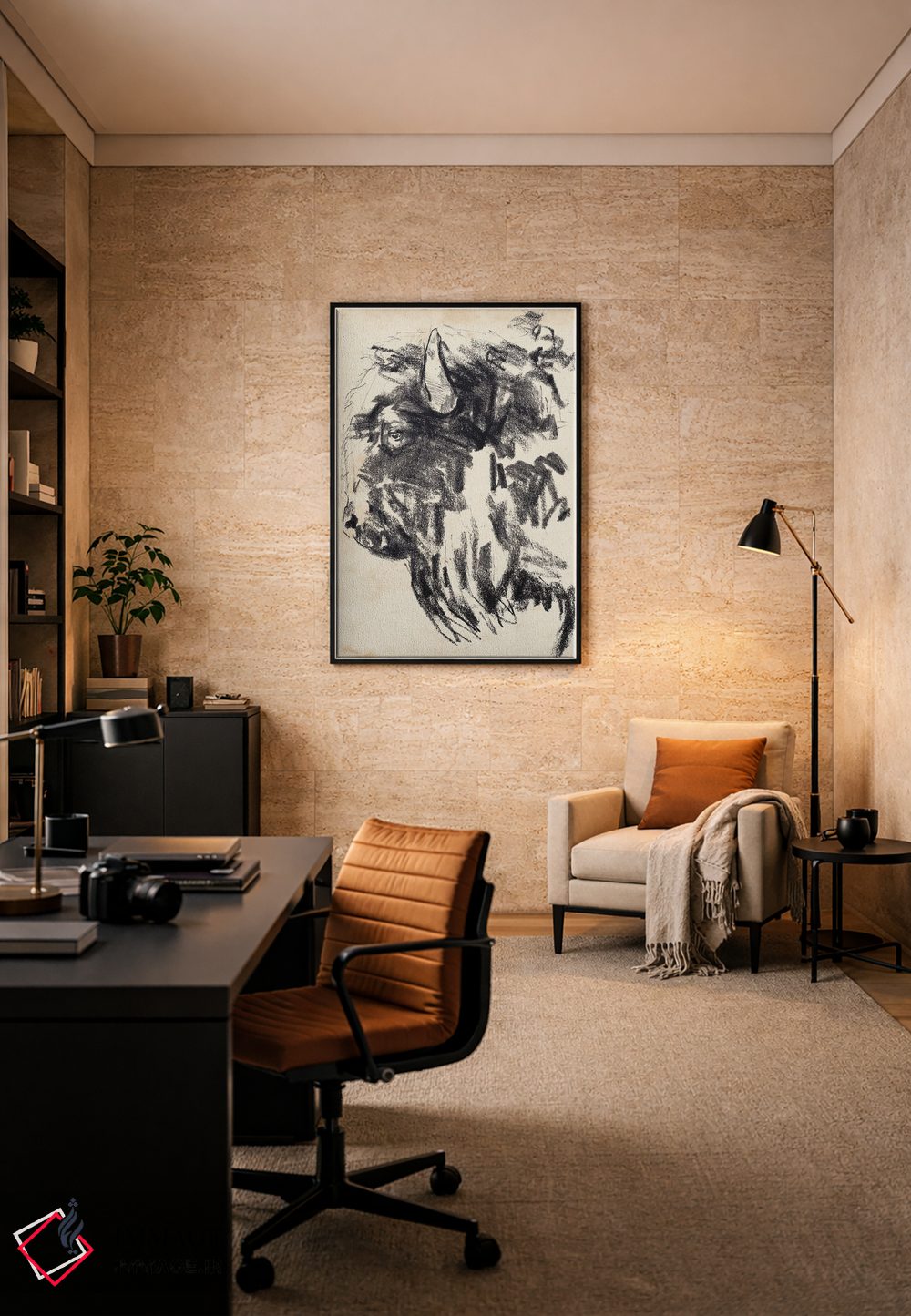 تابلو انتزاعی اشاره سر گاومیش کوهان دار ۲ اثر جنیفر پکستون پارکر - D6B