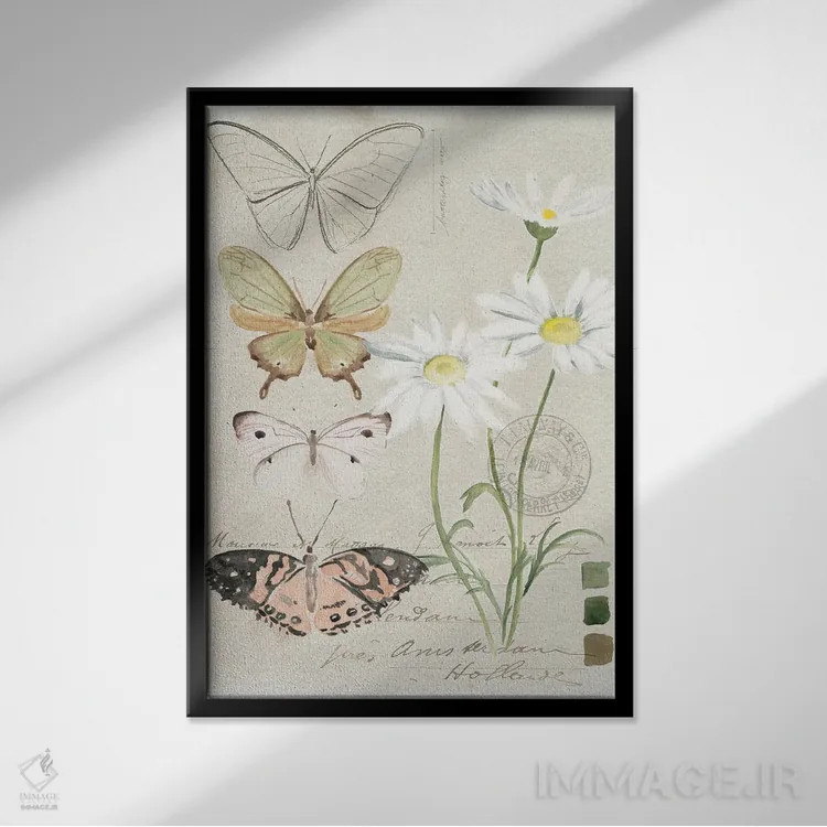 تابلو دکوراتیو گل های یادداشت مزرعه ۴ اثر جنیفر پکستون پارکر - نمای قابدار مشکی