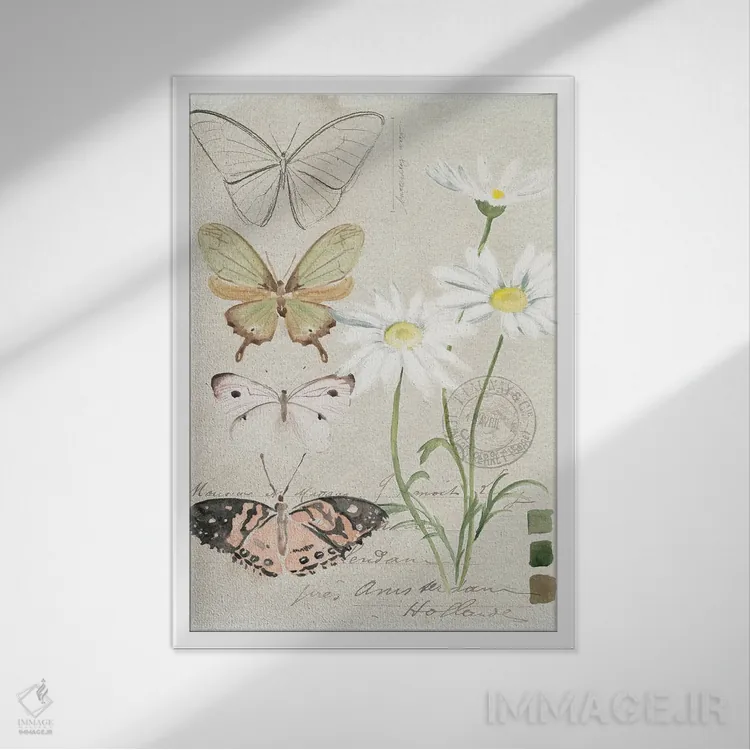 تابلو دکوراتیو گل های یادداشت مزرعه ۴ اثر جنیفر پکستون پارکر - نمای قابدار سفید