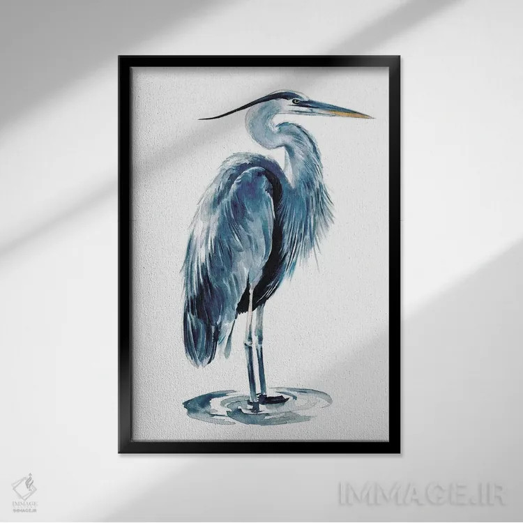 تابلو دکوراتیو هرون آبی ۱ اثر جنیفر پکستون پارکر - نمای قابدار مشکی