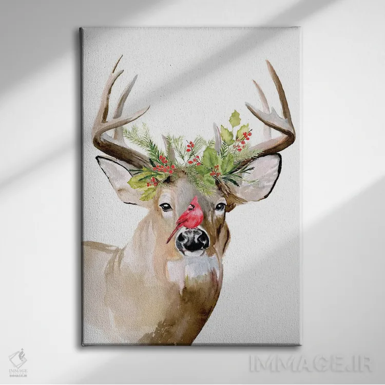 تابلو دکوراتیو گوزن تعطیلات ۲ اثر جنیفر پکستون پارکر - نمای روبهرو روی دیوار