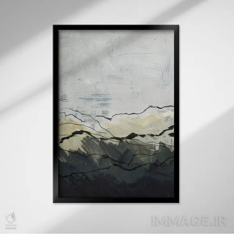 تابلو انتزاعی کوهستان های زمستانی ۱ اثر جنیفر پکستون پارکر - نمای قابدار مشکی