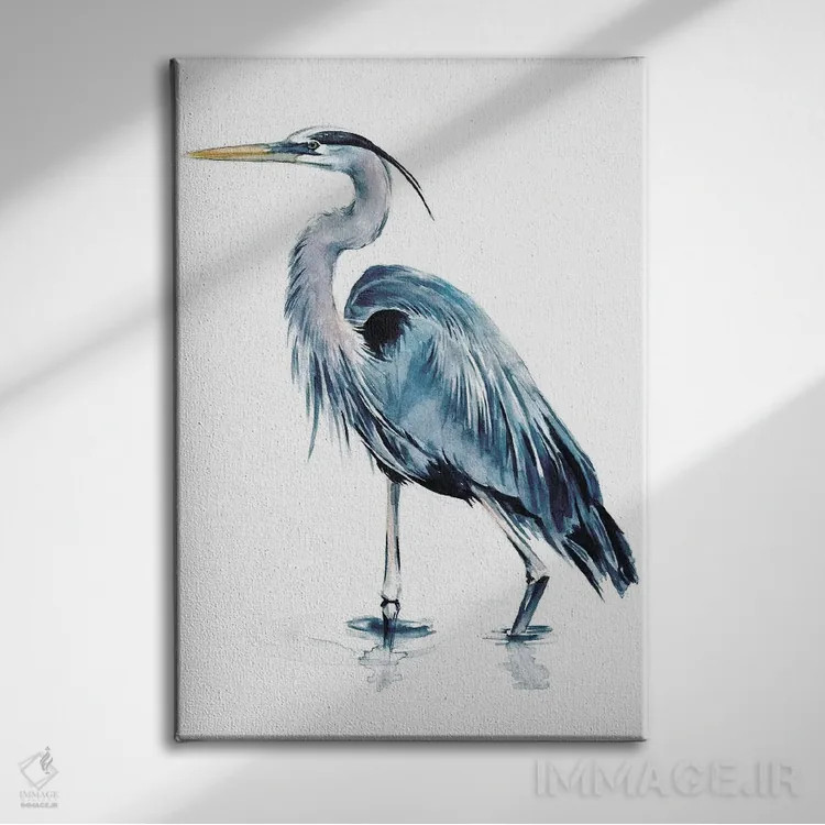 تابلو دکوراتیو هرون آبی ۲ اثر جنیفر پکستون پارکر - نمای روبهرو روی دیوار