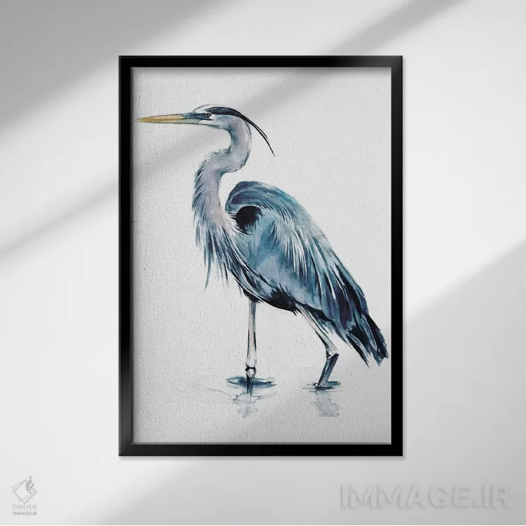 تابلو دکوراتیو هرون آبی ۲ اثر جنیفر پکستون پارکر - نمای قابدار مشکی