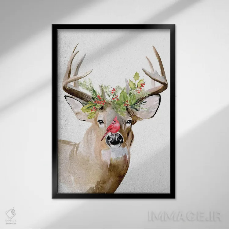 تابلو دکوراتیو گوزن تعطیلات ۲ اثر جنیفر پکستون پارکر - نمای قابدار مشکی