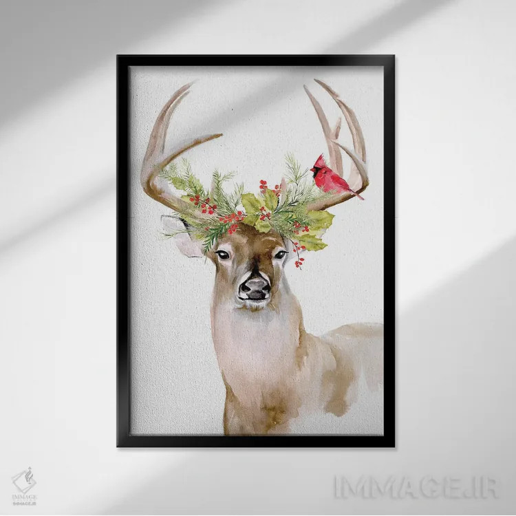 تابلو دکوراتیو گوزن تعطیلات ۱ اثر جنیفر پکستون پارکر - نمای قابدار مشکی