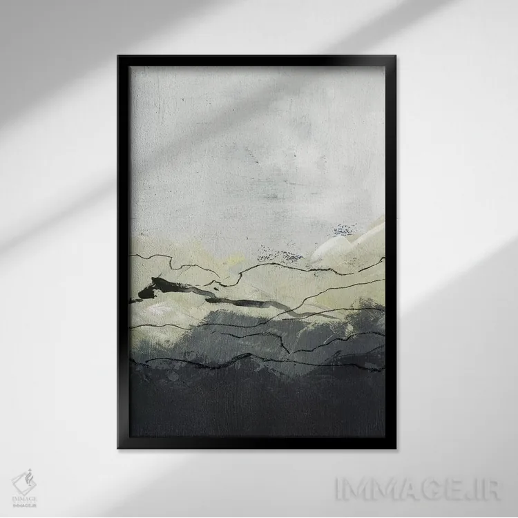 تابلو انتزاعی کوهستان های زمستانی ۲ اثر جنیفر پکستون پارکر - نمای قابدار مشکی